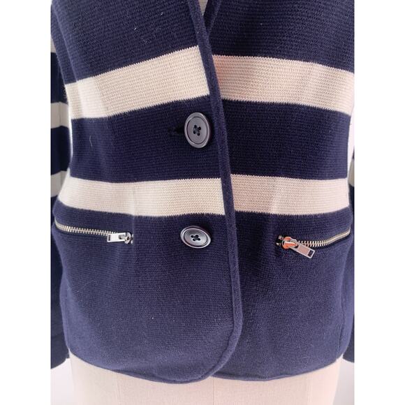 TALBOTS Knit Blazer Sweater Navy White Striped Nautical Preppy S - Picture 4 of 8